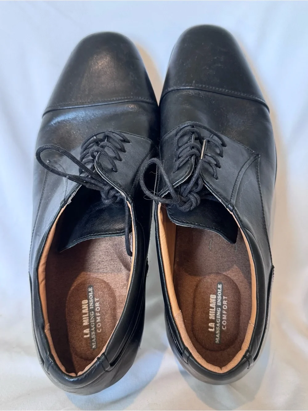 La Milano Men's Black Leather Comfort Dress Shoes Wide EEE #A1718 Sz 13 Business